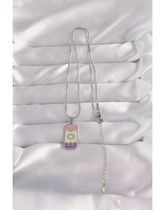 ® 316L Çelik Gümüş Renk Karışık Mineli Ay Figür Tarot Kolye