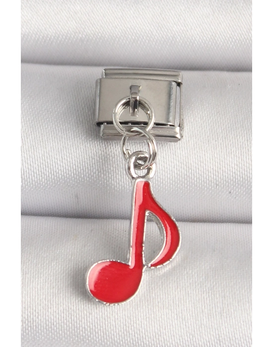 ® 316L Çelik Gümüş Renk Kırmızı Müzik Nota Model Nomination Charm