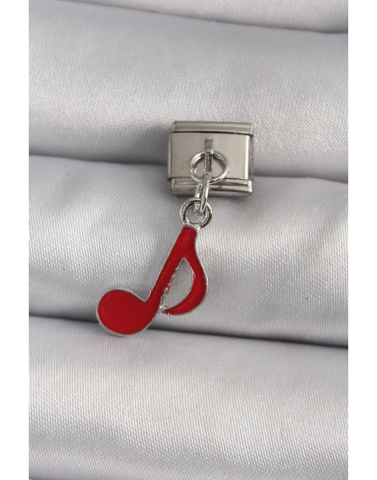 ® 316L Çelik Gümüş Renk Kırmızı Nota Model Nomination Charm