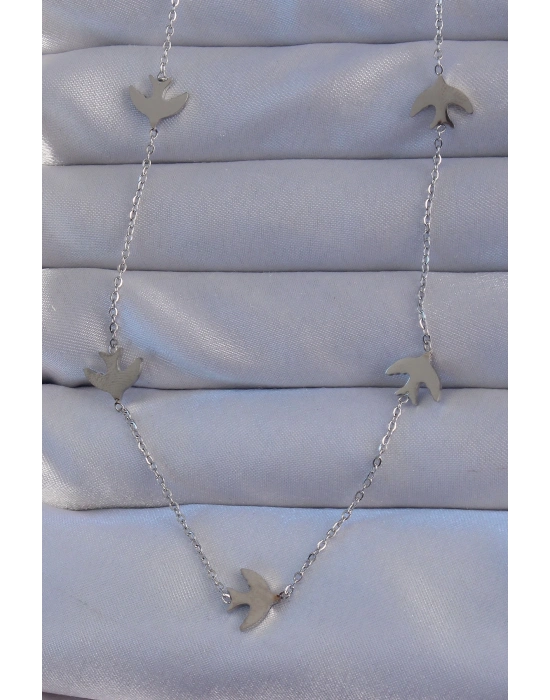 ® 316L Çelik Gümüş Renk Kuş Model Kolye