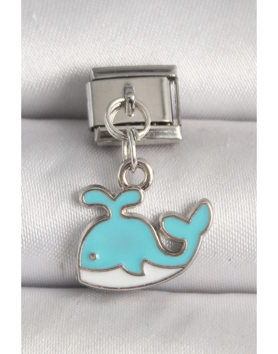 ® 316L Çelik Gümüş Renk Mavi Balina Model Nomination Charm