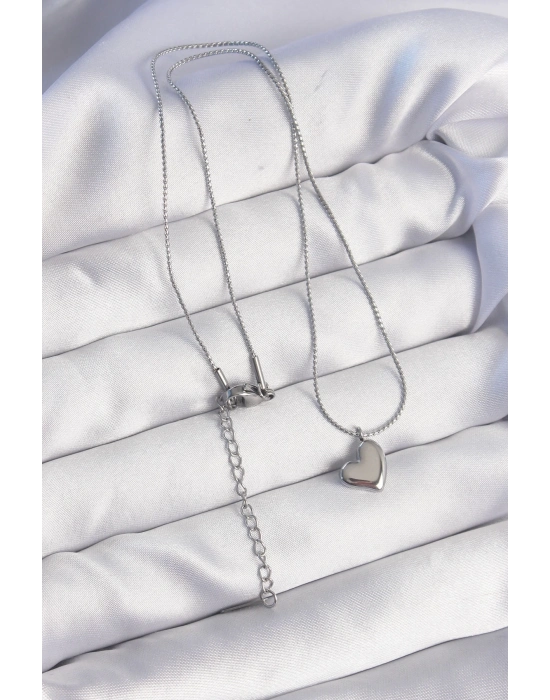 ® 316L Çelik Gümüş Renk Minimal Kalp Tasarımlı Kolye