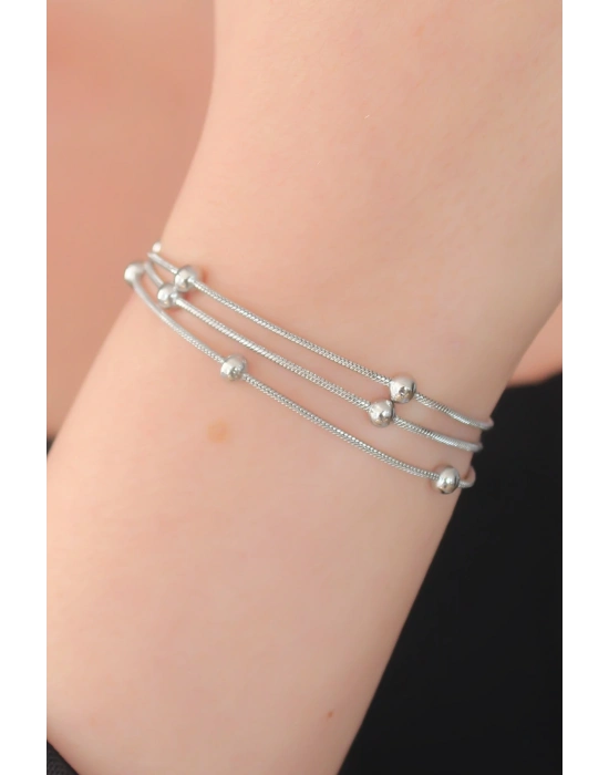 ® 316L Çelik Gümüş Renk Minimal Top Figür Kadın Bileklik