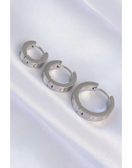 ® 316L Çelik Gümüş Renk Model 3lü Halka Küpe