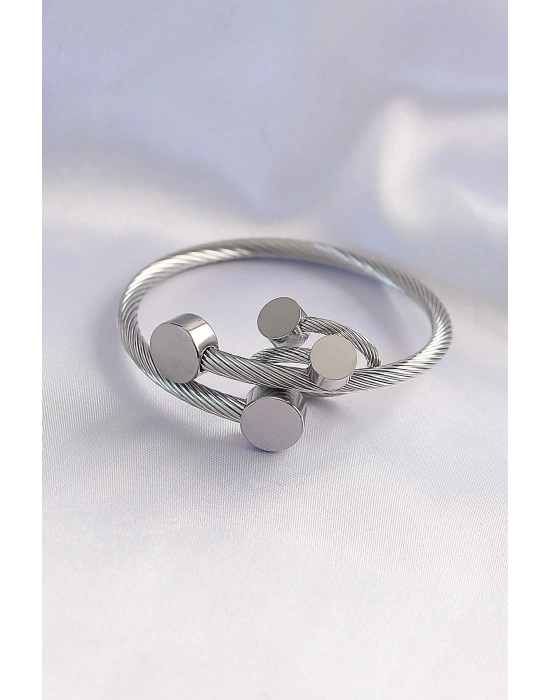 ® 316L Çelik Gümüş Renk Oval Aksesuarlı Burgu Model Bileklik ve Yüzük Kombini