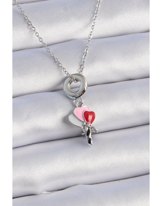 ® 316L Çelik Gümüş Renk Renkli Kalp Figür Charm Model Kadın Kolye