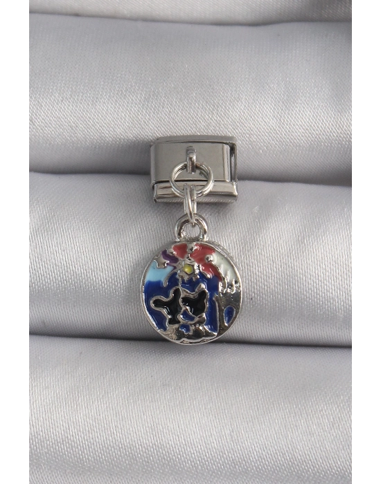 ® 316L Çelik Gümüş Renk Sallantı Dünya Model Nomination Charm