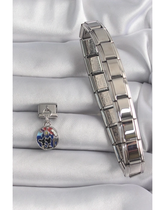 ® 316L Çelik Gümüş Renk Sallantı Dünya Model Nomination Charm