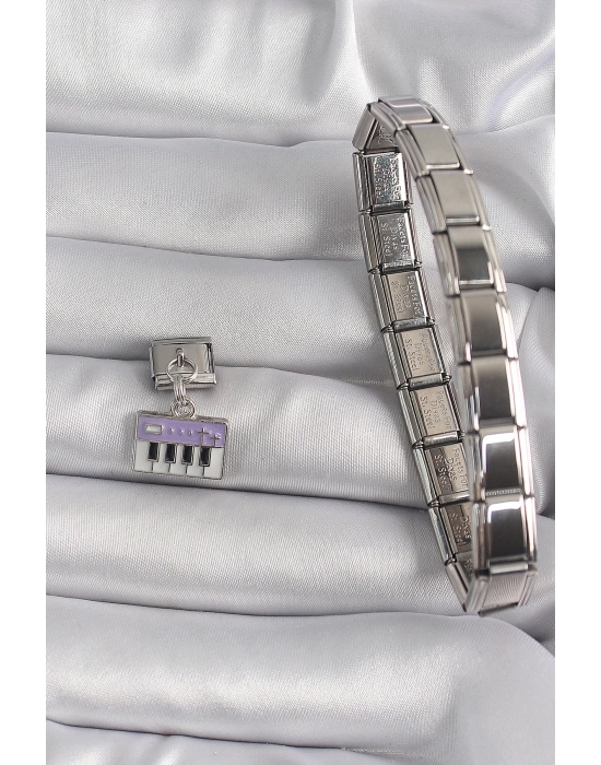 ® 316L Çelik Gümüş Renk Sallantı Mor Piyano Figür Nomination Charm