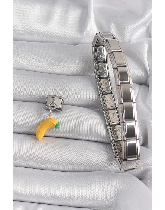 ® 316L Çelik Gümüş Renk Sallantı Muz Model Nomination Charm