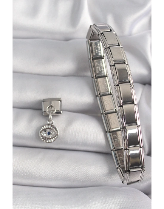 ® 316L Çelik Gümüş Renk Sallantı Zirkon Taşlı Göz Model Nomination Charm