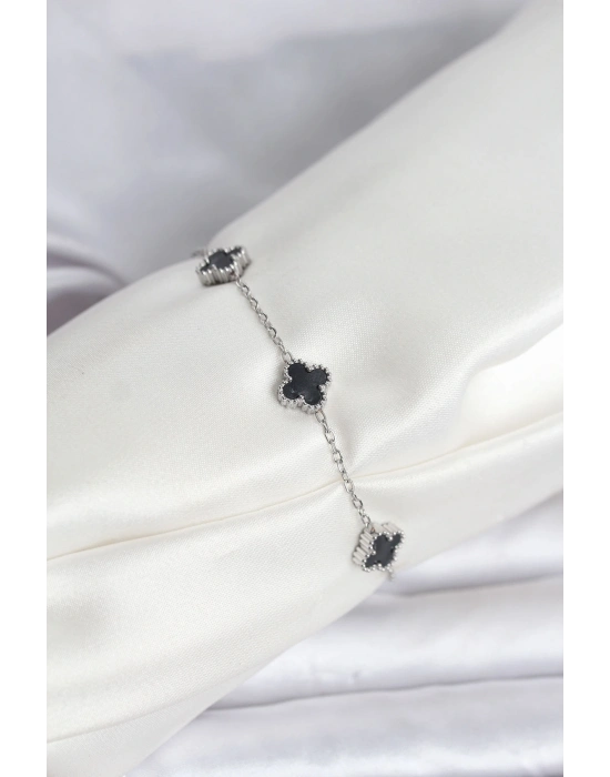 ® 316L Çelik Gümüş Renk Siyah Baby Boy Yonca Bileklik