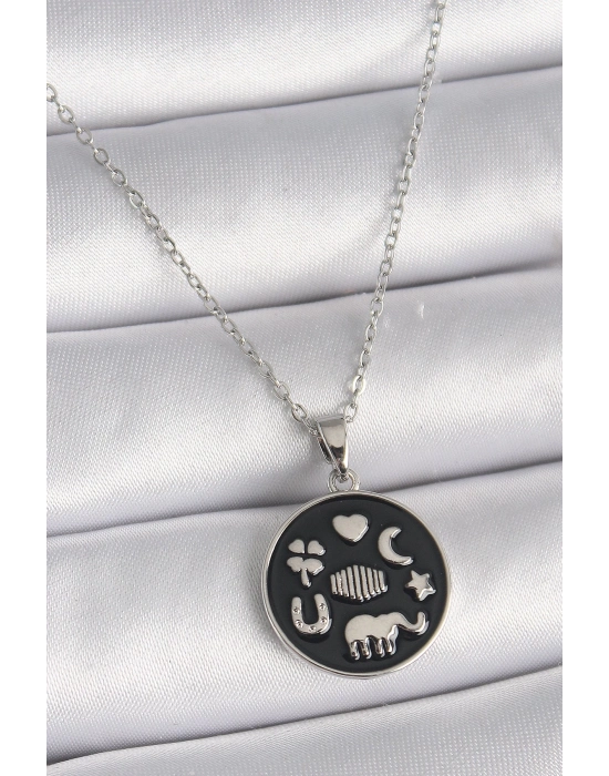 ® 316L Çelik Gümüş Renk Siyah Renk Şans Kolyesi