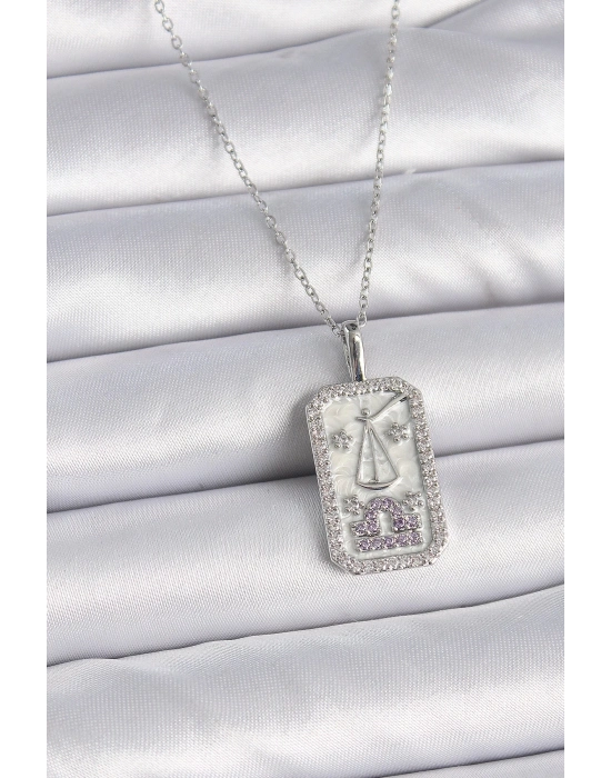 ® 316L Çelik Gümüş Renk Terazi Burcu Zirkon Taşlı Kadın Kolye