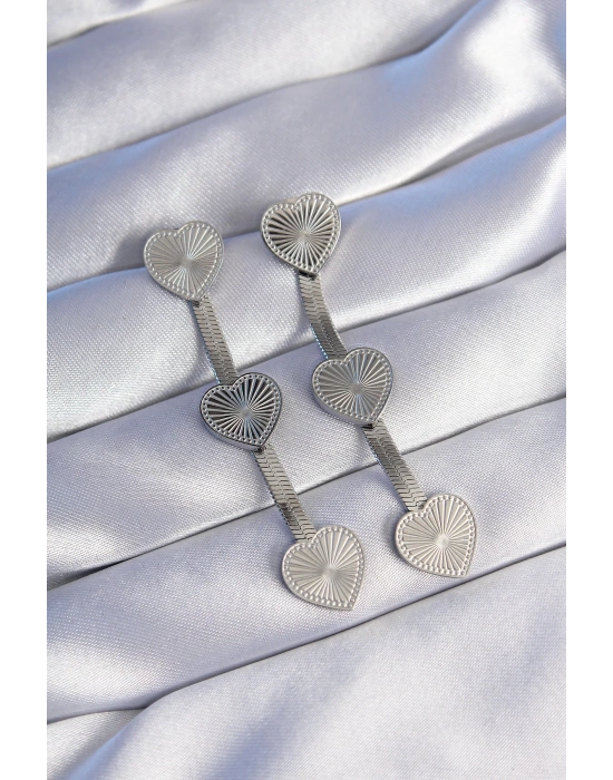 ® 316L Çelik Gümüş Renk Uzun İtalyan Zincir Detaylı Kalp Küpe