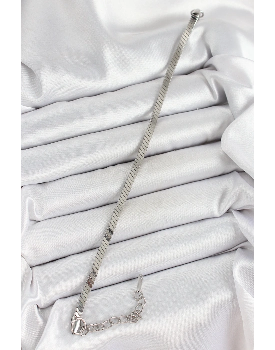 ® 316L Çelik Gümüş Renk Yassı Zincir Model Kadın Bileklik