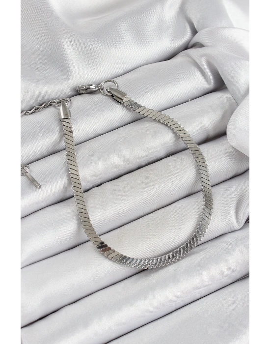 ® 316L Çelik Gümüş Renk Yassı Zincir Model Kadın Bileklik