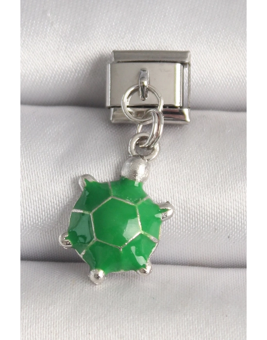 ® 316L Çelik Gümüş Renk Yeşil Kaplumbağa Model Nomination Charm