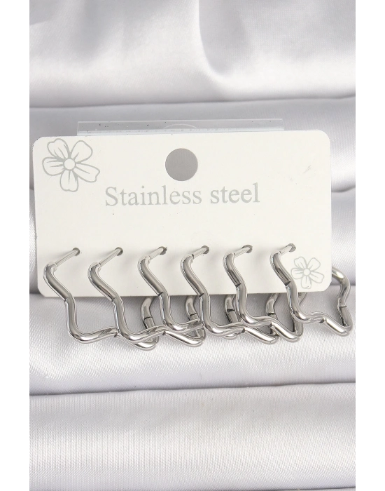 ® 316L Çelik Gümüş Renk Yıldız Model Kadın Küpe Seti