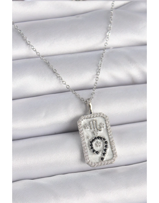 ® 316L Çelik Gümüş Renk Zincir Akrep Burcu Zirkon Taşlı Kadın Kolye