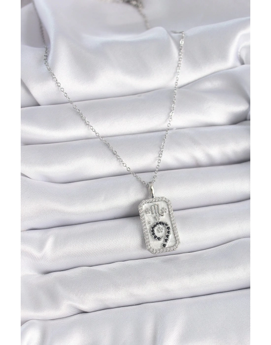 ® 316L Çelik Gümüş Renk Zincir Akrep Burcu Zirkon Taşlı Kadın Kolye