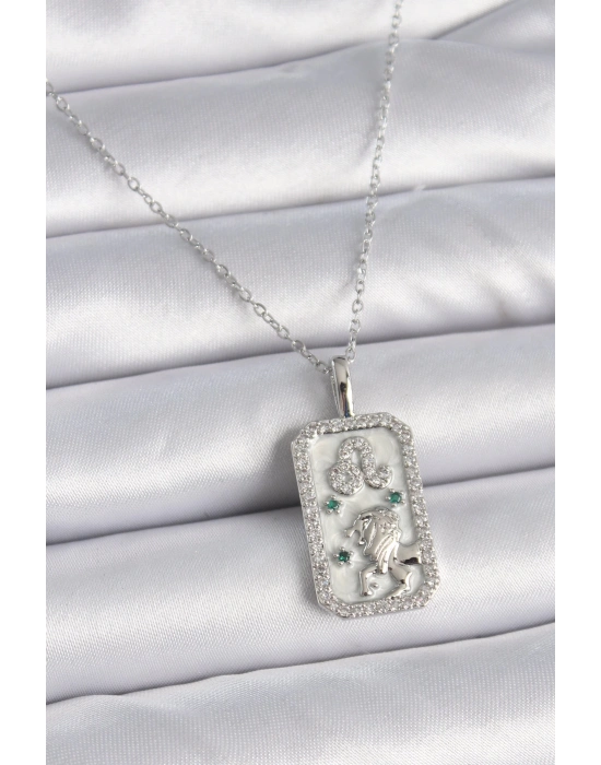 ® 316L Çelik Gümüş Renk Zincir Aslan Burcu Zirkon Taşlı Kadın Kolye