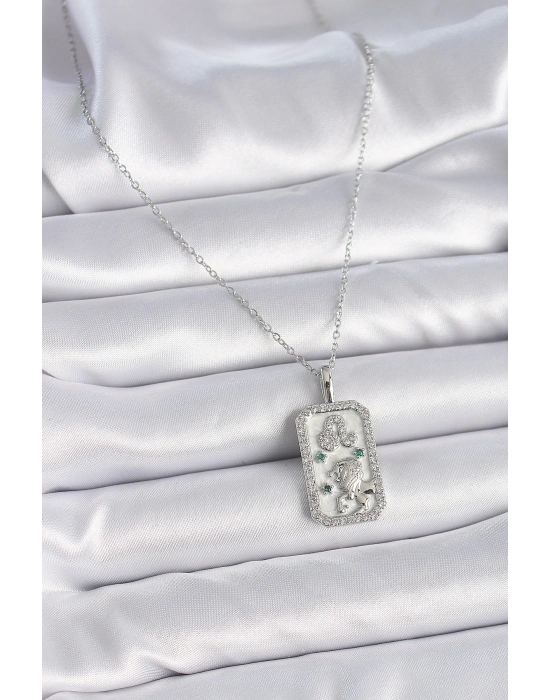 ® 316L Çelik Gümüş Renk Zincir Aslan Burcu Zirkon Taşlı Kadın Kolye