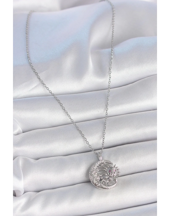 ® 316L Çelik Gümüş Renk Zincir Ay Güneş Model Zirkon Taş Detay Kadın Kolye