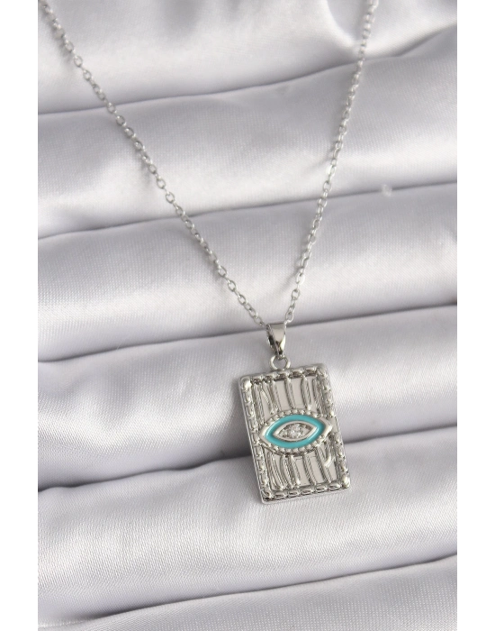 ® 316L Çelik Gümüş Renk Zincir Göz İşlemeli Madalyon Model Kadın Kolye