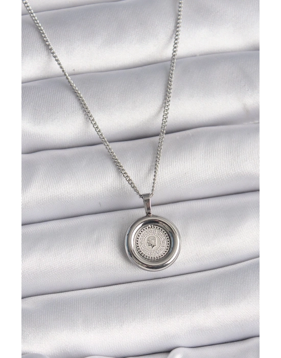 ® 316L Çelik Gümüş Renk Zincir Gümüş Renk Altın Model Kadın Kolye