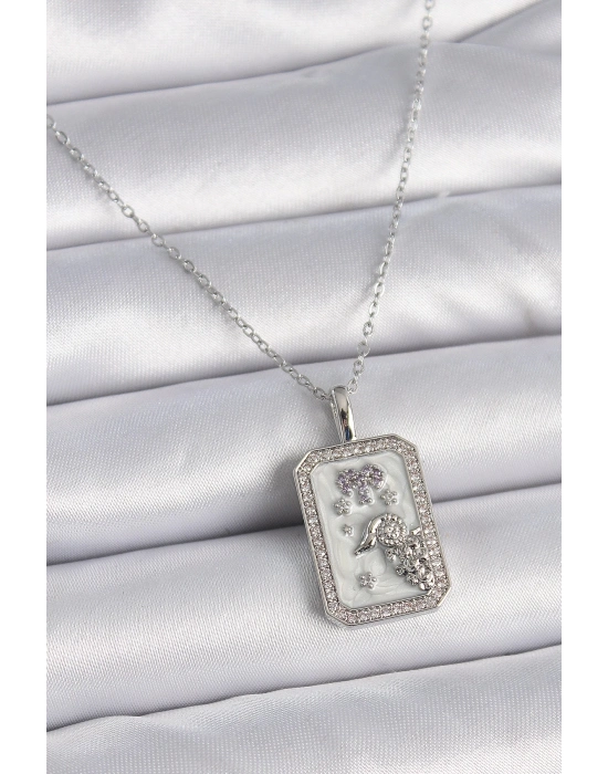 ® 316L Çelik Gümüş Renk Zincir Koç Burcu Zirkon Taşlı Kadın Kolye