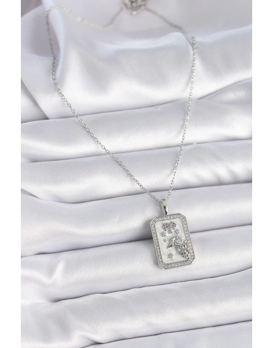 ® 316L Çelik Gümüş Renk Zincir Koç Burcu Zirkon Taşlı Kadın Kolye