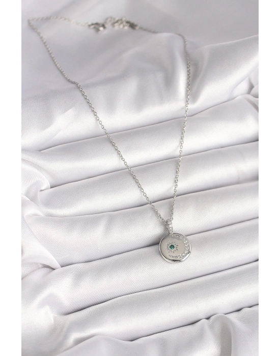 ® 316L Çelik Gümüş Renk Zincir Madalyon Zirkon Taşlı İşlemeli Hilal Yıldız Model Kadın Kolye