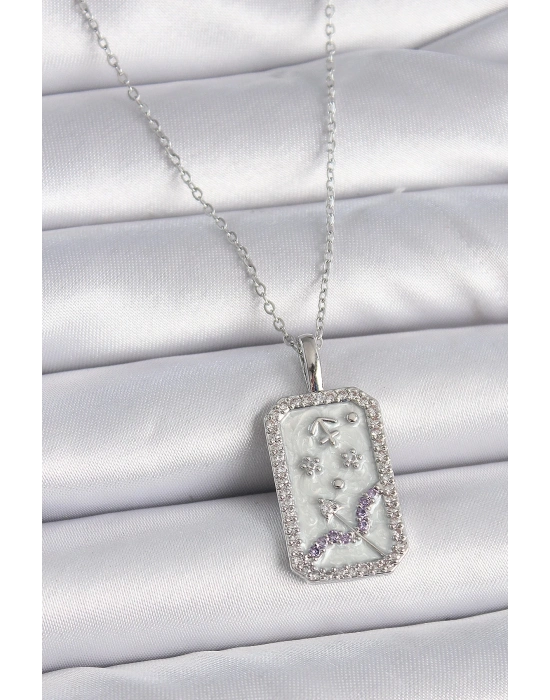 ® 316L Çelik Gümüş Renk Zincir Yay Burcu Zirkon Taşlı Kadın Kolye