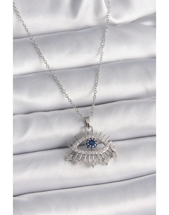 ® 316L Çelik Gümüş Renk Zincir Zirkon Taşlı Göz Model Kadın Kolye