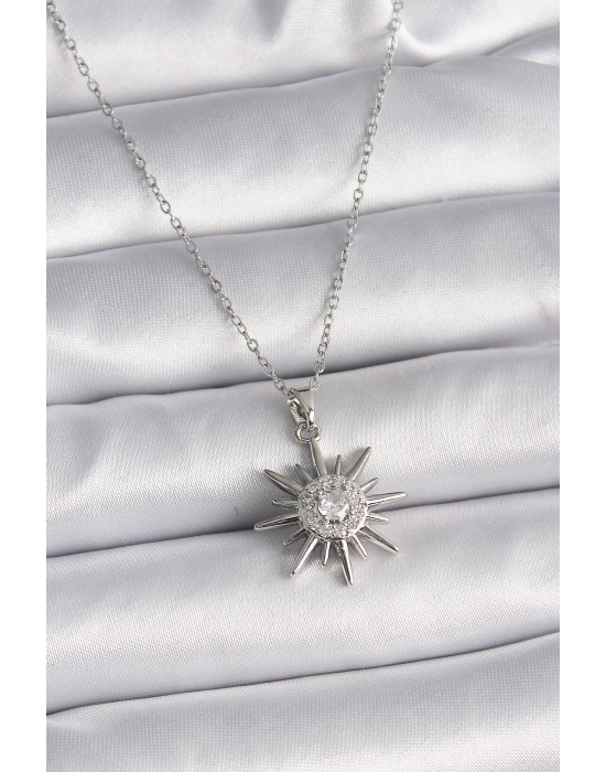 ® 316L Çelik Gümüş Renk Zincir Zirkon Taşlı Güneş Model Kadın Yüzük