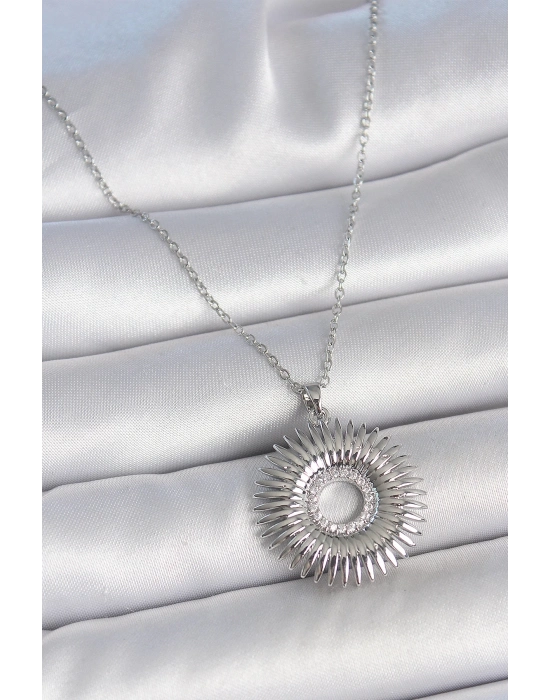 ® 316L Çelik Gümüş Renk Zincir Zirkon Taşlı Nova Yıldız Model Kadın Kolye