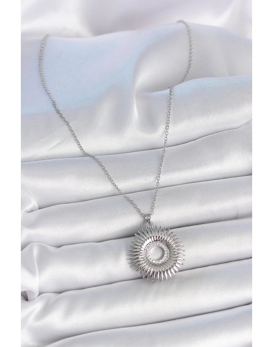 ® 316L Çelik Gümüş Renk Zincir Zirkon Taşlı Nova Yıldız Model Kadın Kolye