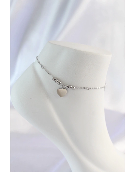 ® 316L Çelik Gümüş Renk Zirkon Taş Detay Kalpli Halhal