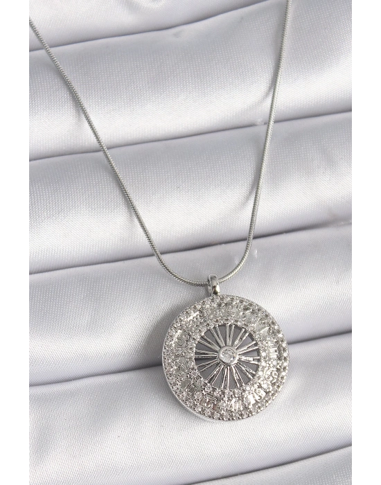 ® 316L Çelik Gümüş Renk Zirkon Taşlı 12 Burç Madalyon Model Kadın Kolye