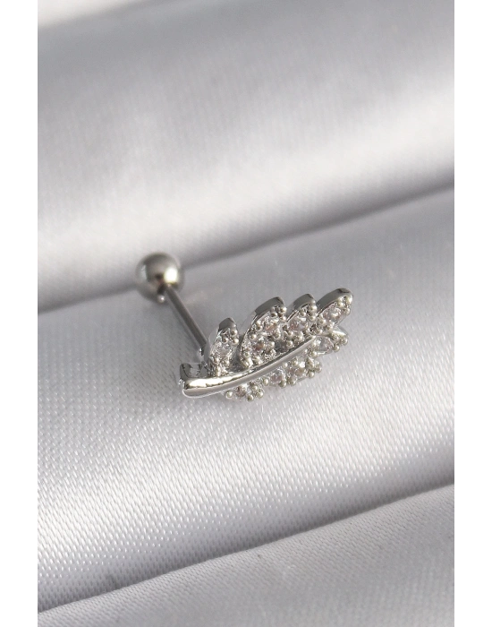 ® 316L Çelik Gümüş Renk Zirkon Taşlı Dal Tragus Piercing