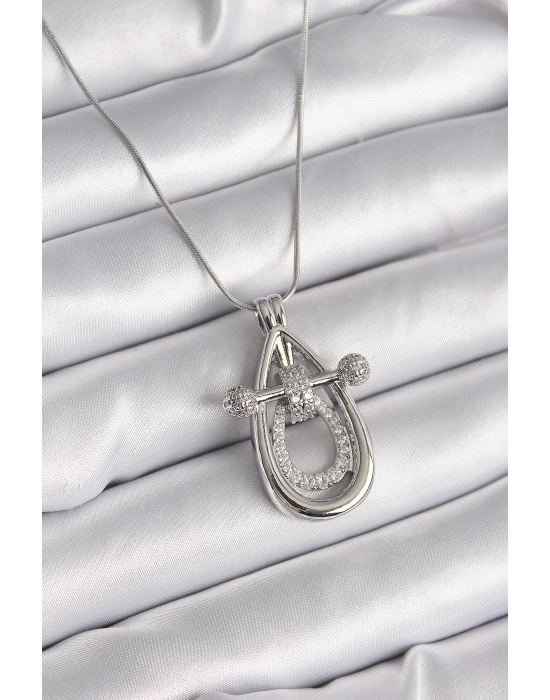 ® 316L Çelik Gümüş Renk Zirkon Taşlı Damla Model Kadın Kolye