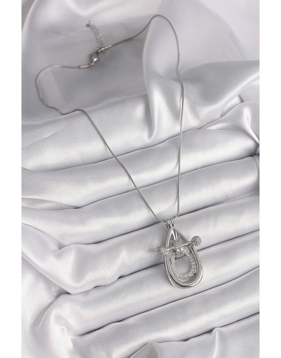 ® 316L Çelik Gümüş Renk Zirkon Taşlı Damla Model Kadın Kolye