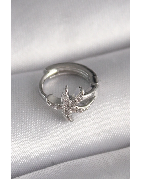 ® 316L Çelik Gümüş Renk Zirkon Taşlı Deniz Yıldızı Model Tragus Piercing