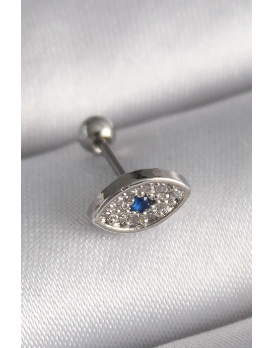 ® 316L Çelik Gümüş Renk Zirkon Taşlı Göz Tragus Piercing