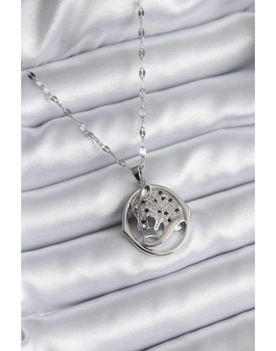 ® 316L Çelik Gümüş Renk Zirkon Taşlı Jaguar Model Kadın Kolye