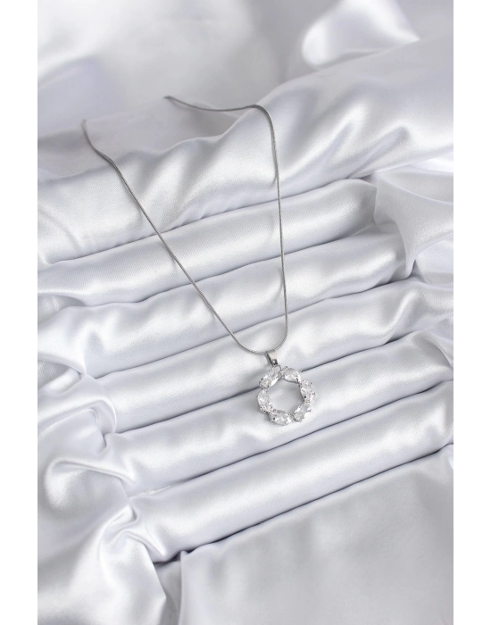 ® 316L Çelik Gümüş Renk Zirkon Taşlı Kadın Kolye