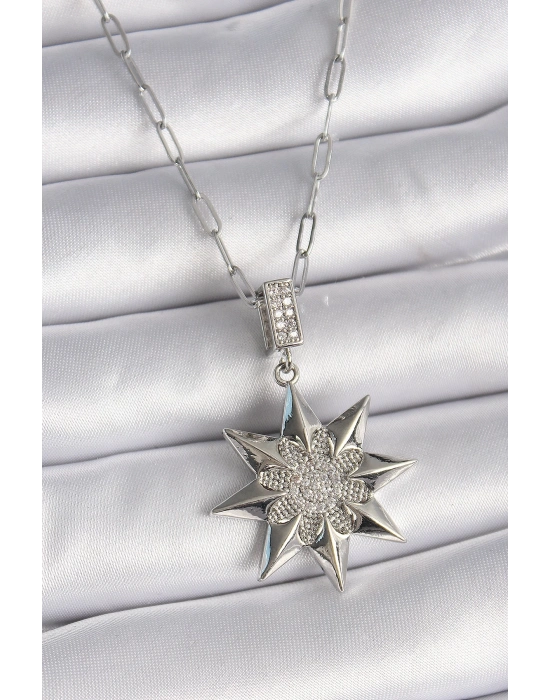 ® 316L Çelik Gümüş Renk Zirkon Taşlı Kutup Yıldızı Model Kadın Kolye