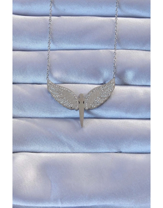 ® 316L Çelik Gümüş Renk Zirkon Taşlı Mikail Kolye