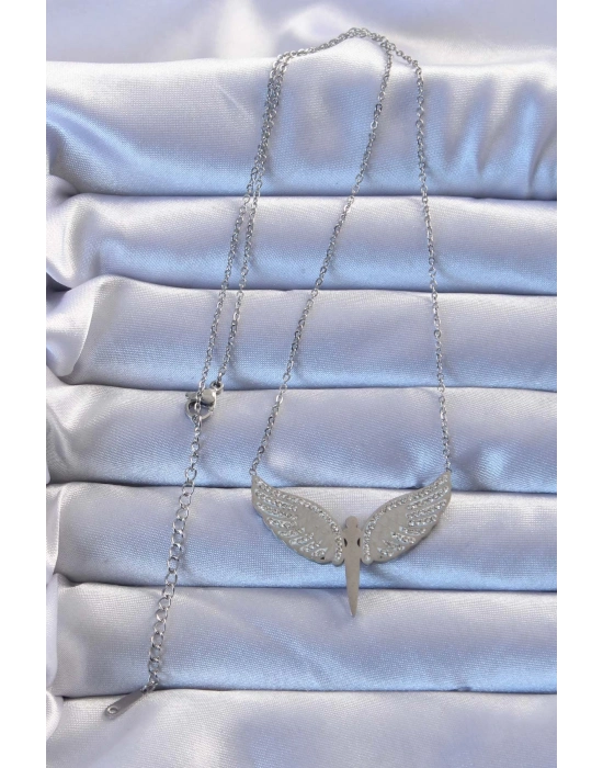 ® 316L Çelik Gümüş Renk Zirkon Taşlı Mikail Kolye